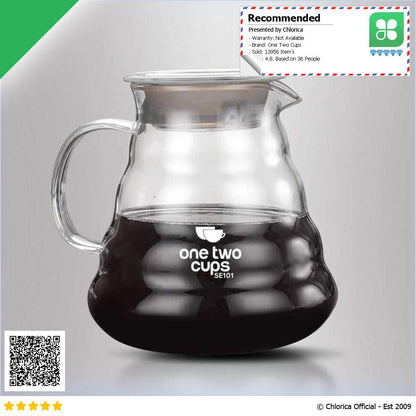 One Two Cups Coffee Server V60 Drip Pour Over Borosilicate Glass SE101