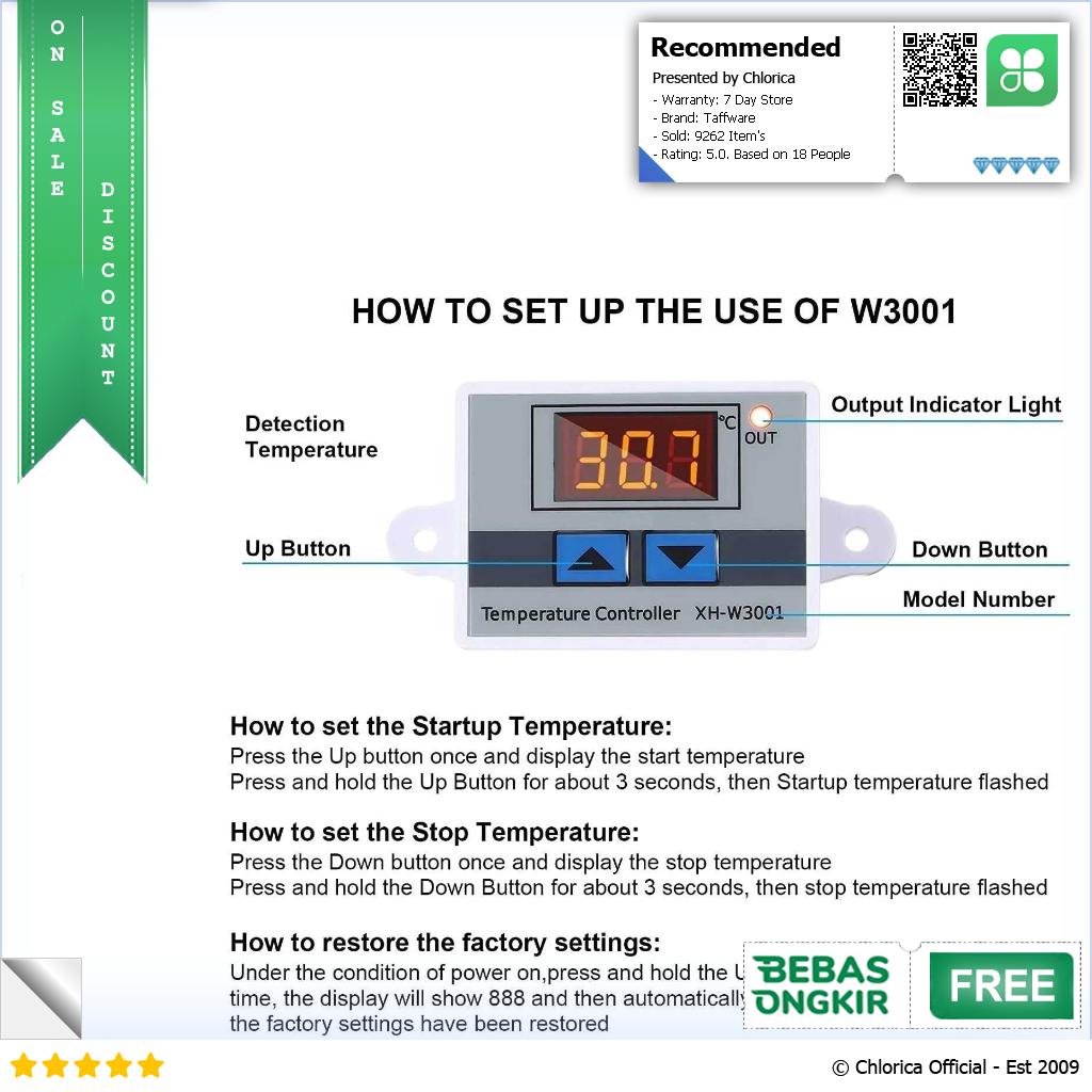 Taffware Digital Temperature Control Thermostat Microcomputer XH W3001