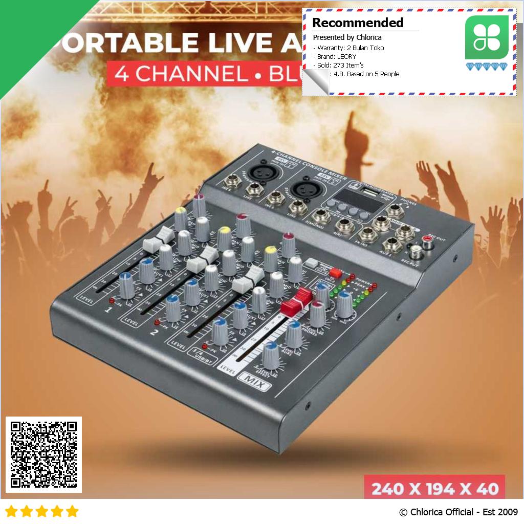 LEORY Mini Portable Live Audio Mixer Karaoke DJ 4 Channel Bluetooth LR4CB