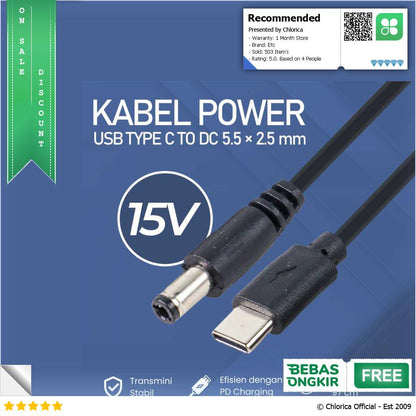 OOTDTY Kabel Power USB Type C to DC 5.5x2.5mm PD Charger Router CCTV PA12M