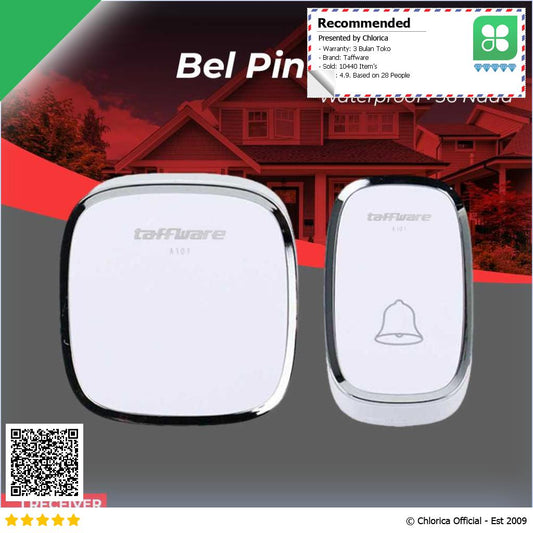 Taffware Bel Pintu Rumah Wireless Doorbells Waterproof 36 Nada A101