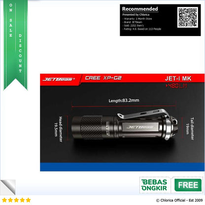 JETBeam Senter LED Tiny Flashlight CREE XP G2 480 Lumens JET 1 MK