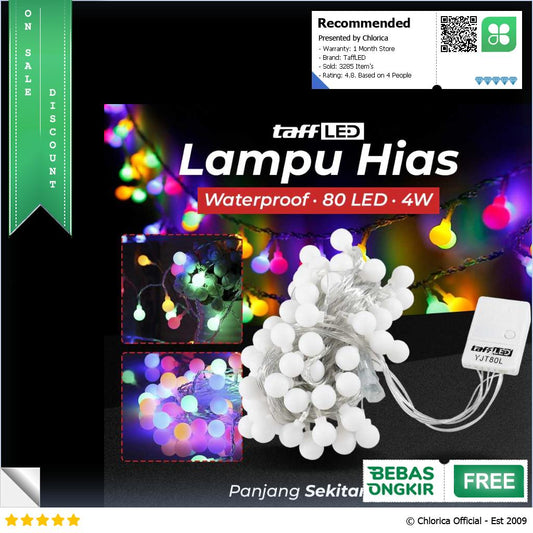 TaffLED Lampu Hias String Lights Waterproof 80 LED 4W 10M Model Ball YJT80L