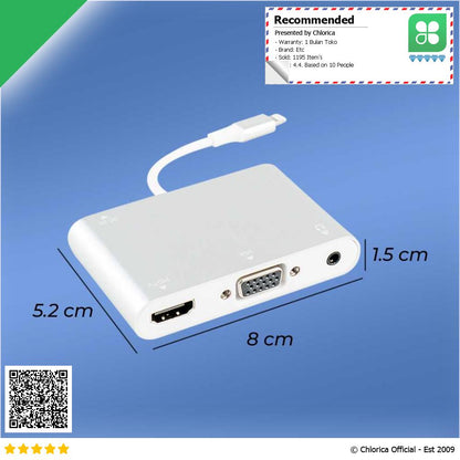 Adaptor Konverter Video Lightning to HDMI VGA with Audio Port 7585