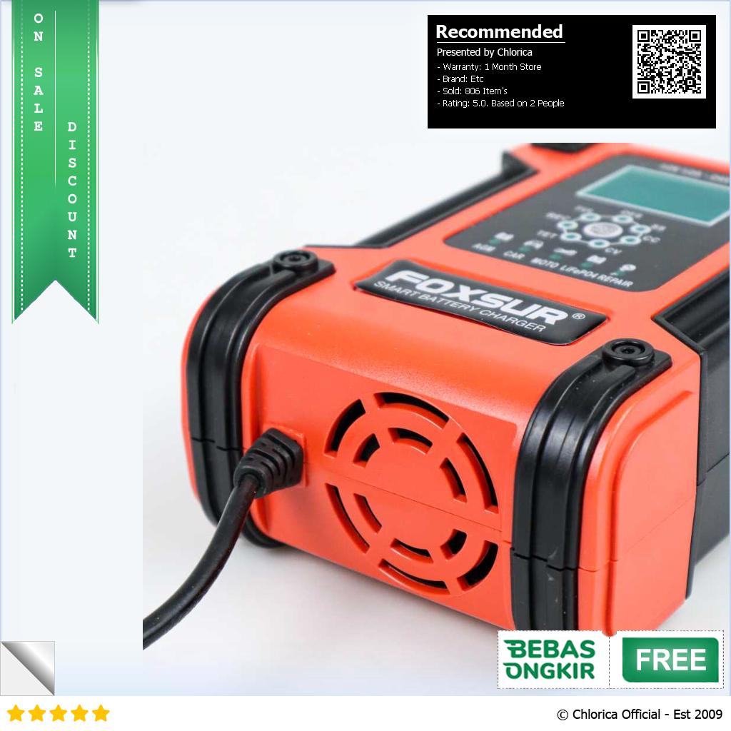 FOXSUR Charger Aki Kendaraan 150W 12 24V 12A 200Ah with LCD FBC122412D