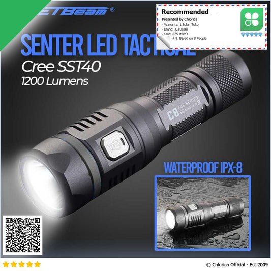 JETBeam Tactical Senter LED Cree SST40 1200 Lumens 230m C8 Pro