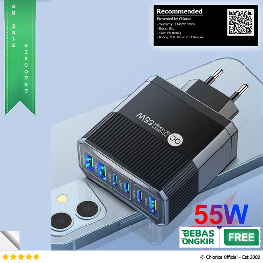 GOOJ Kepala Charger Fast Charging Multi Port QC 3.0 PD 55 W G 6