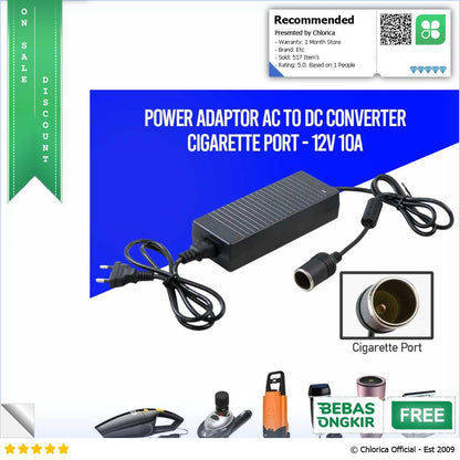 YASOKRO Adaptor Power Supply Converter AC to DC 12V 10A Cigarette Port PS 12VDC10AMP