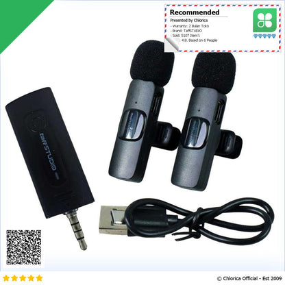 TaffSTUDIO Clip On Mic Wireless Noice Reduction Vlogging Singing 3.5mm K35 Pro