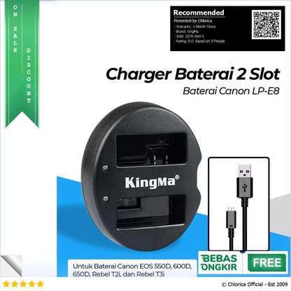 KingMa Charger Baterai 2 Slot Canon 550D 600D 650D 700D Rebel T2i BM015 LPE8