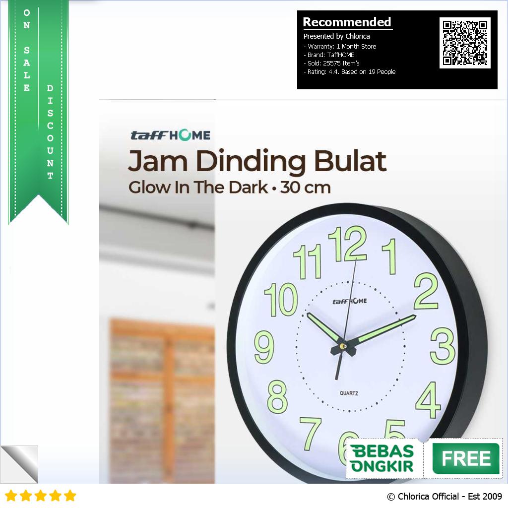 TaffHOME Jam Dinding Bulat Quartz Luminous Glow in The Dark 30cm