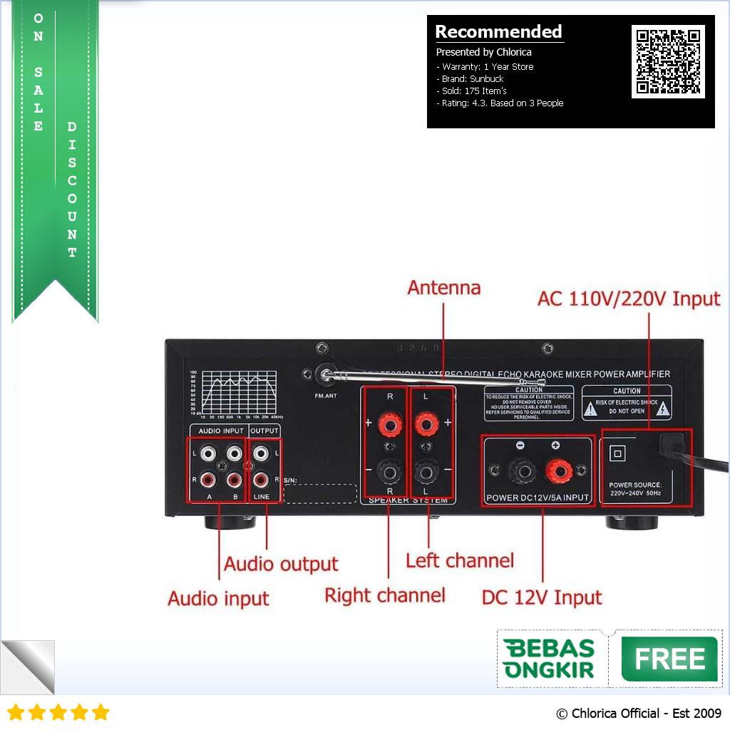 Sunbuck Audio Amplifier Bluetooth EQ Karaoke FM Radio 2000W AS 336BU