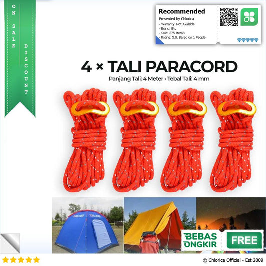 RayMING Tali Paracord Tali Tenda Climbing Rope 4M 4 Rol RY1A