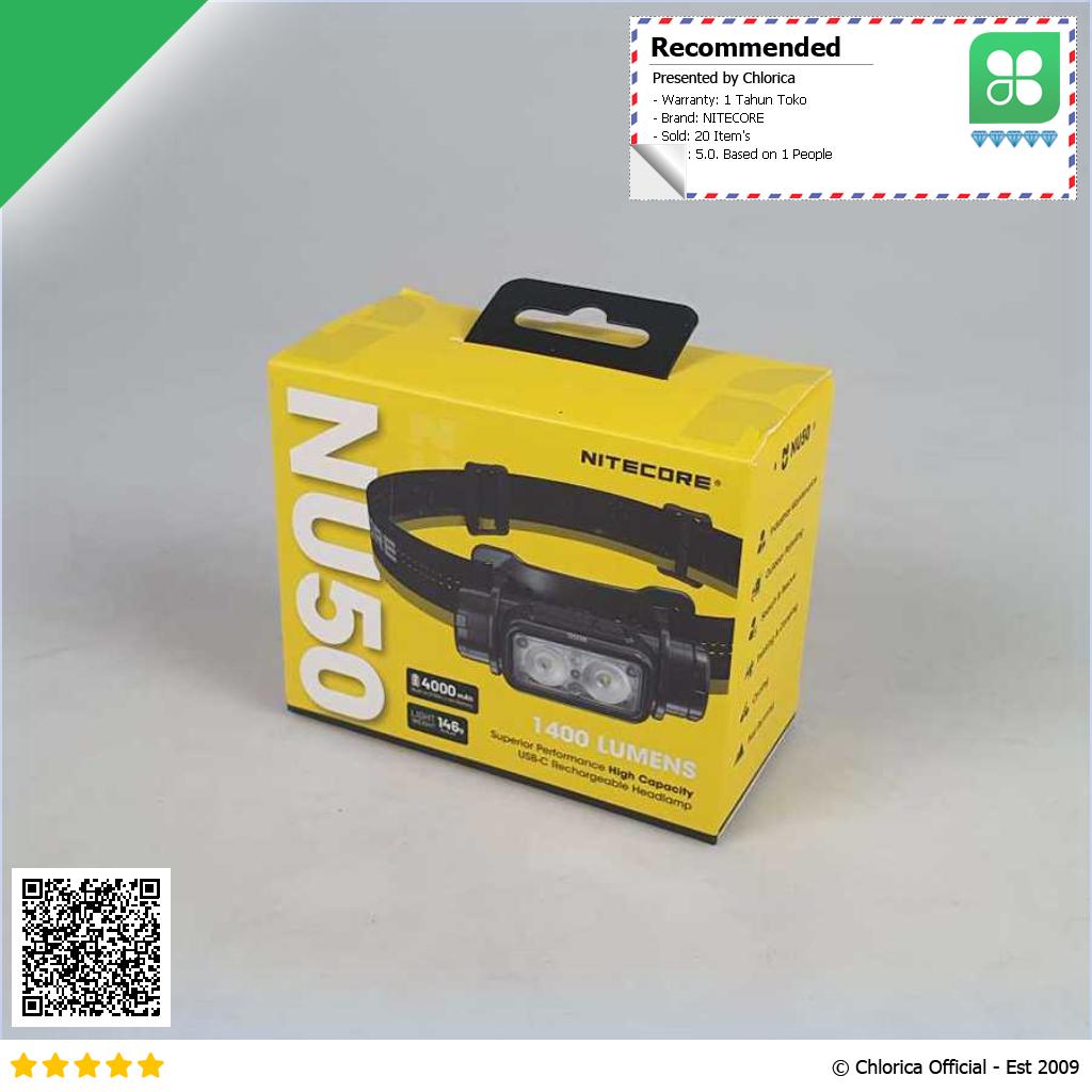 NITECORE Headlamp LED Senter Kepala Dual Light IP68 4000mAh 1400lm NU50