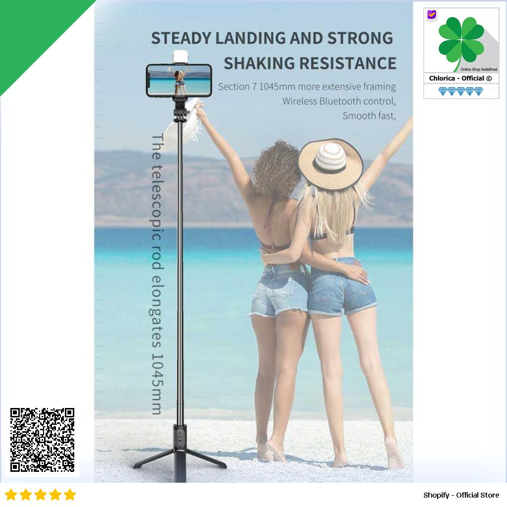 FANGTUOSI Tripod Hp Tongsis Monopod Portable Bluetooth with LED Light QO2S