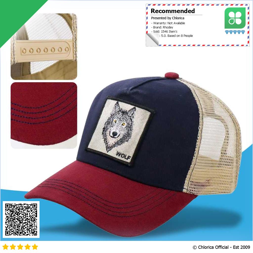 Rhodey Topi Trucker Unisex Jaring Mesh Hat Wolf Patch DH YK