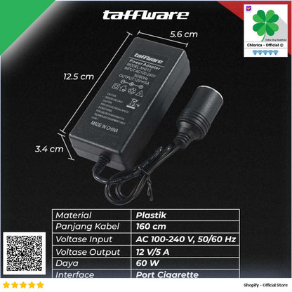 Taffware Adaptor Power Supply Converter AC to DC 12V 5A Cigarette Port XH213