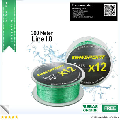 TaffSPORT Senar Tali Benang Pancing Fishing Line Super PE Braided 300M X12