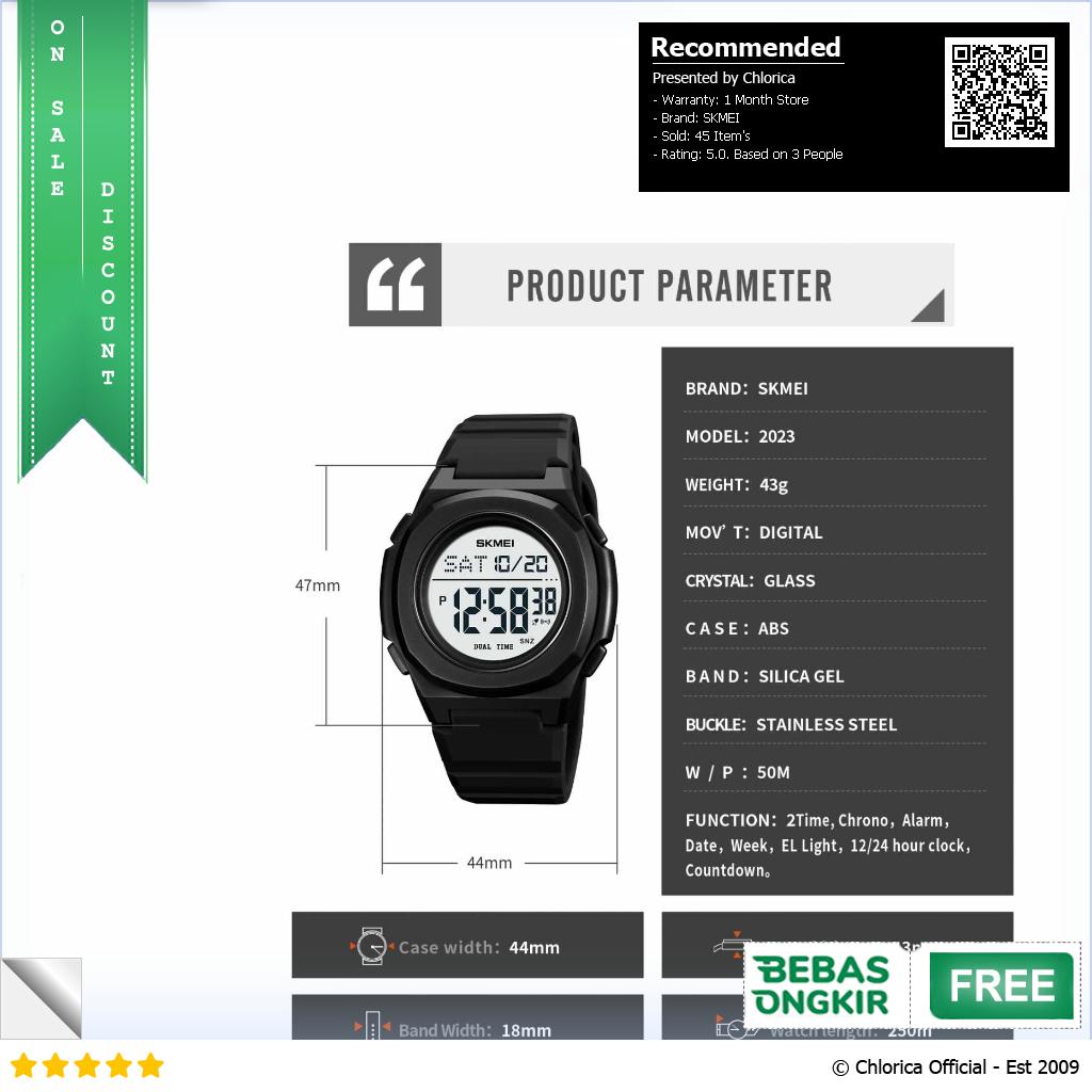 SKMEI Jam Tangan Pria Digital Sport Watch Alarm EL Light Waterproof 2023