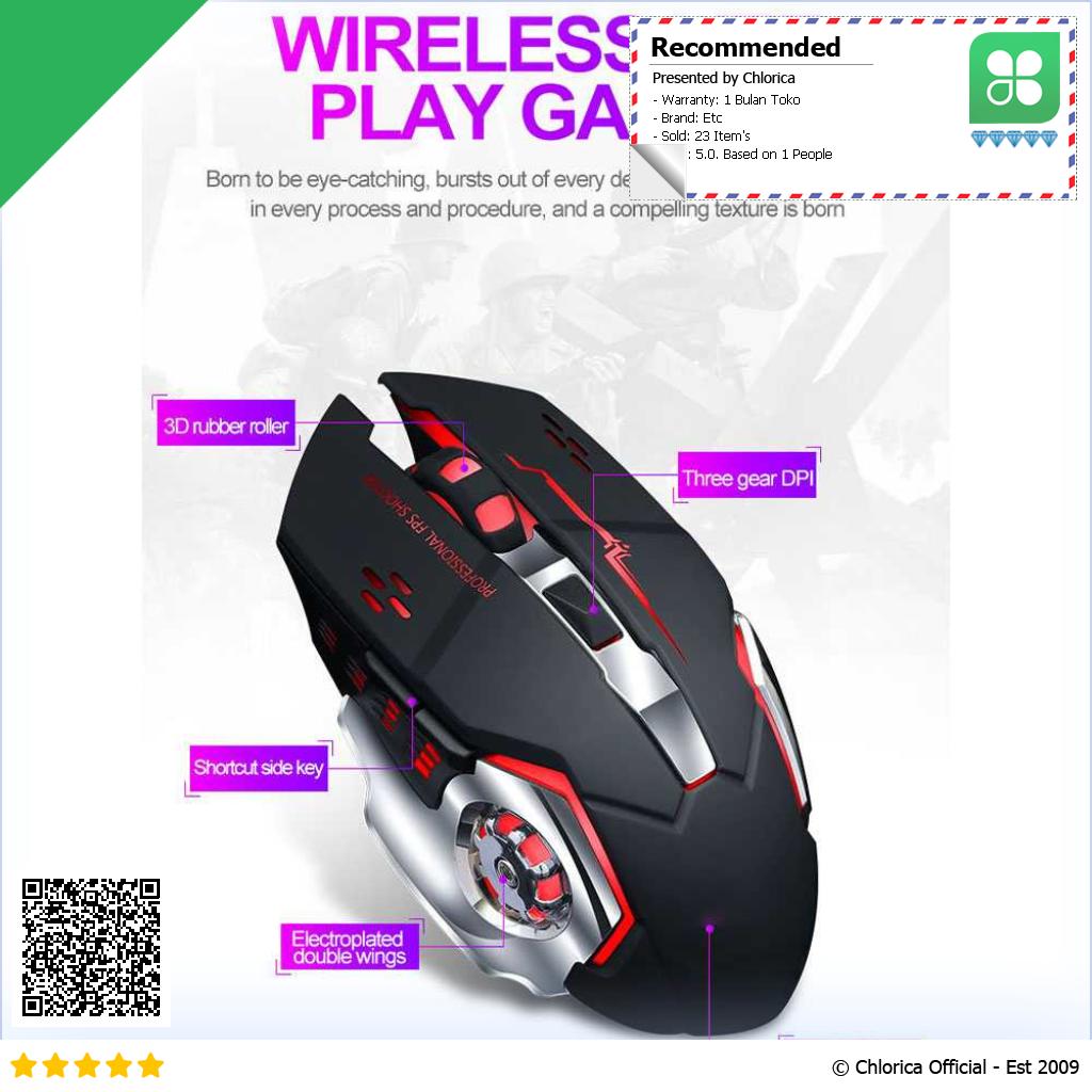 T WOLF Mouse Gaming Silent LED Wireless USB 2.4GHz 600mAh 1600 DPI Q13