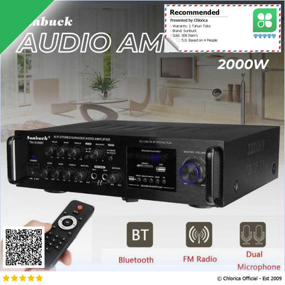 Sunbuck Bluetooth EQ Audio Amplifier Home Theater FM 2000W TAV 6188BT