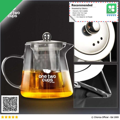 One Two Cups Teko Teh Kaca Tahan Panas dengan Saringan Glass Teapot TP 760 761