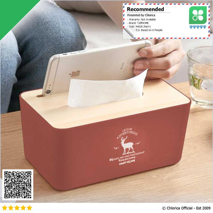 TaffHOME Kotak Tisu Kayu Tissue Box dengan Holder Smartphone ZJ008