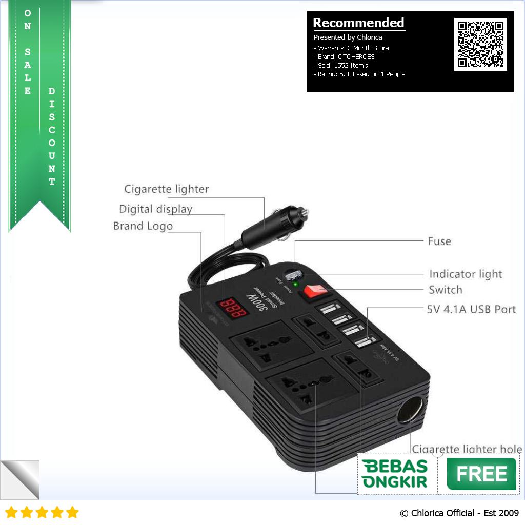 OTOHEROES Car Power Inverter Mobil DC 12V to AC 220V 300W 4 USB Port E8982