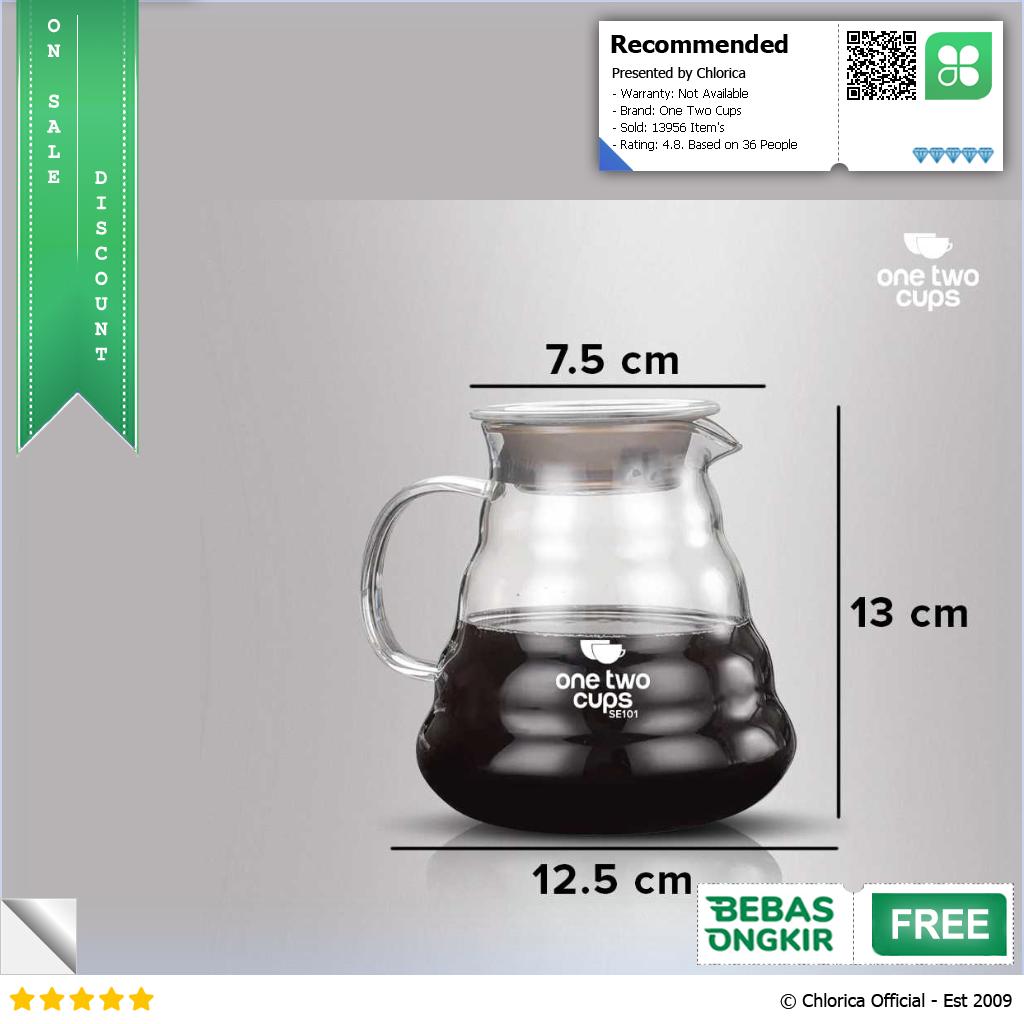 One Two Cups Coffee Server V60 Drip Pour Over Borosilicate Glass SE101