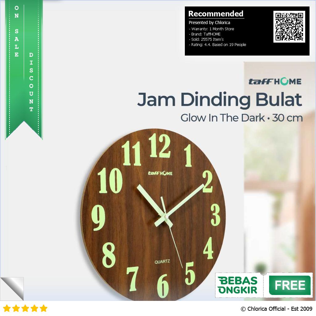 TaffHOME Jam Dinding Bulat Quartz Luminous Glow in The Dark 30cm