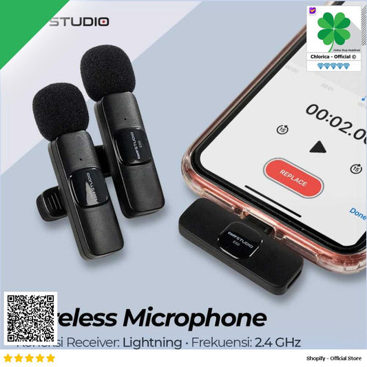 TaffSTUDIO Wireless Lavalier Lapel Microphone Vlogger Lightning E60