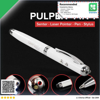 TaffLED Pulpen 4 in 1 Senter Laser Pointer Pen dan Stylus Tinta Hitam T0054