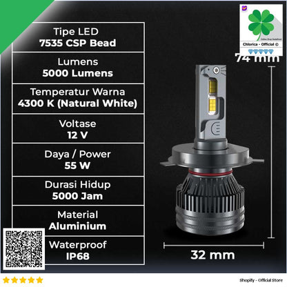 HAYBINZ Lampu Depan Mobil LED Headlights 5000lm 55W 12V 4300K 2 PCS HY43