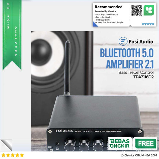 Fosi Audio Bluetooth 5.0 Amplifier 2.1 with Bass and Treble Control BT30D