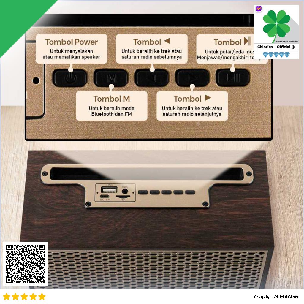 MOMO Portable Wireless Speaker Vintage Wood Bluetooth 5.0 1200mAh XM 5H