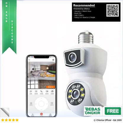 V380 Pro Kamera CCTV Bohlam Dual Lens WiFi IP Camera E27 1080P E9