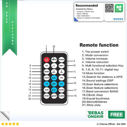 Taffware Tape Mobil Audio Multifungsi Bluetooth MP3 FM Radio ISO 1 DIN JSD 520