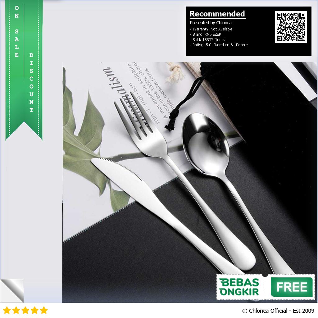 KNIFEZER Set Alat Makan Sendok Garpu Pisau Sumpit Sedotan dengan Pouch EA02300