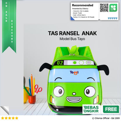 Toddi Tas Ransel Sekolah Anak Backpack Model Bus Tayo E 300