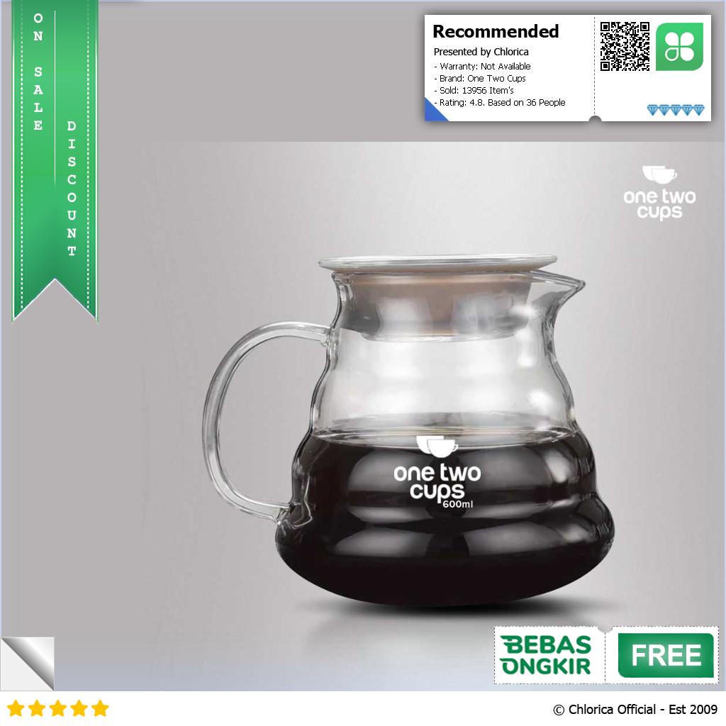 One Two Cups Coffee Server V60 Drip Pour Over Borosilicate Glass SE101