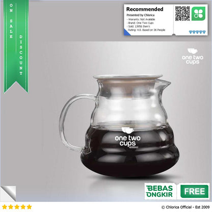 One Two Cups Coffee Server V60 Drip Pour Over Borosilicate Glass SE101