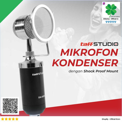 TaffSTUDIO Mikrofon Kondenser Studio Mic XLR with Shock Proof Mount BM 8000