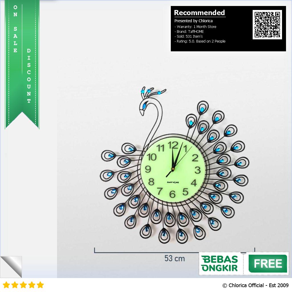 TaffHOME Jam Dinding Quartz Clock Diamond Peacock 53cm H19