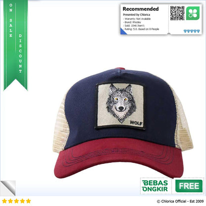 Rhodey Topi Trucker Unisex Jaring Mesh Hat Wolf Patch DH YK