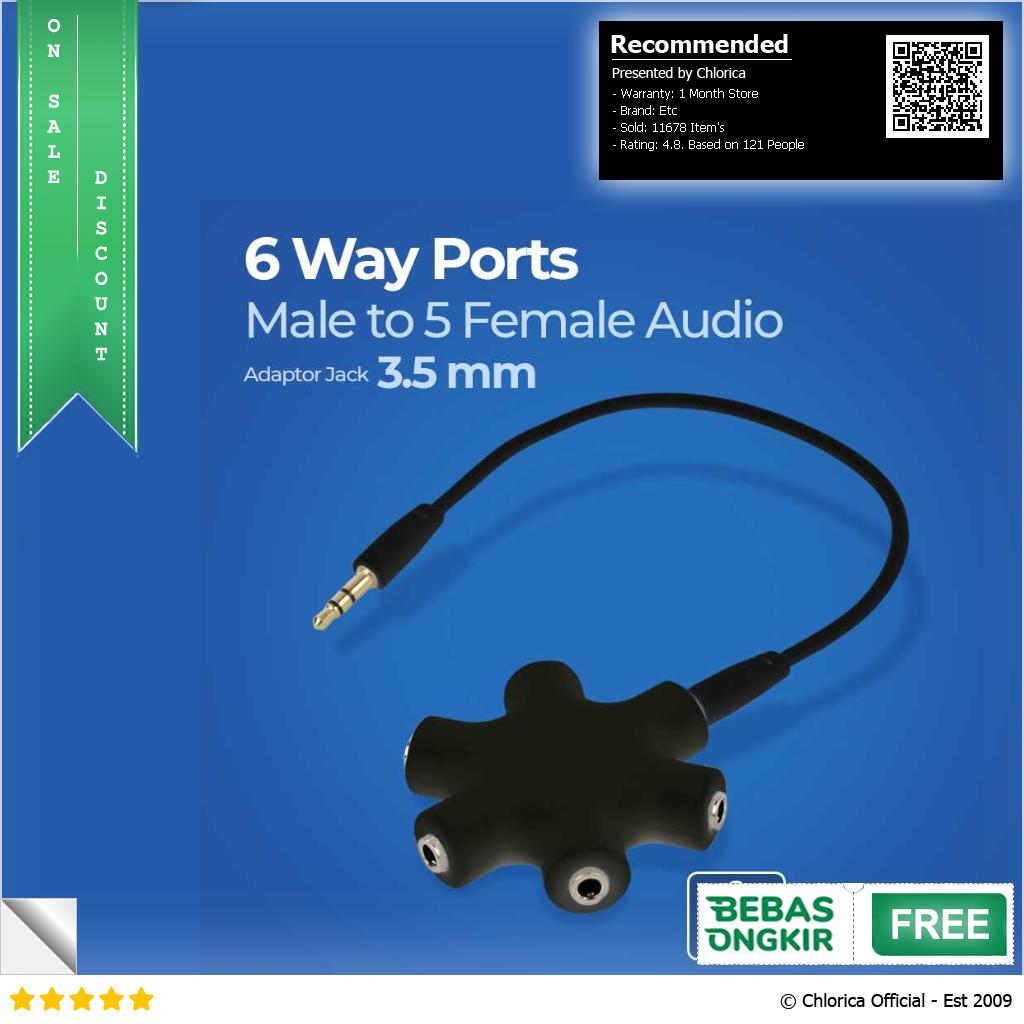 ALLOYSEED 6 Way Port Male to 5 Female Audio Earphone 3.5mm Splitter JLT108