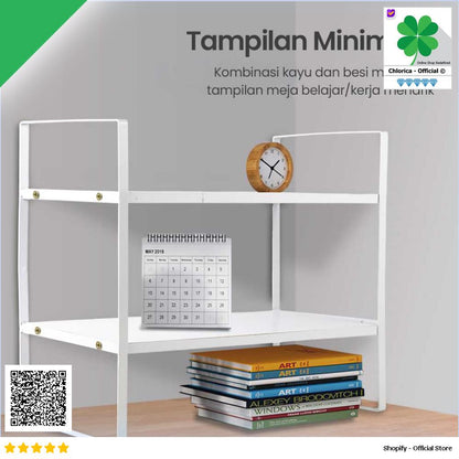 AOLIVIYA Rak Buku Minimalis DIY Table Bookshelf Organizer Double Layer AO40