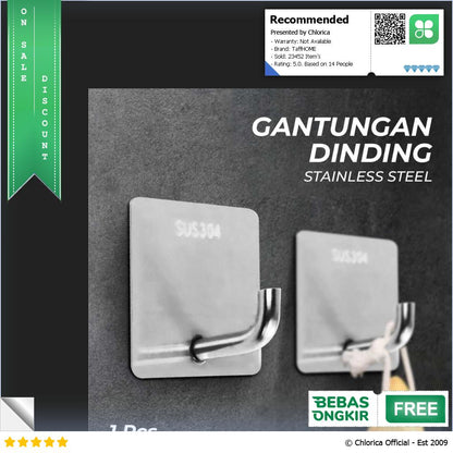 TaffHOME Gantungan Dinding Adhesive Wall Hook Stainless Steel Z12