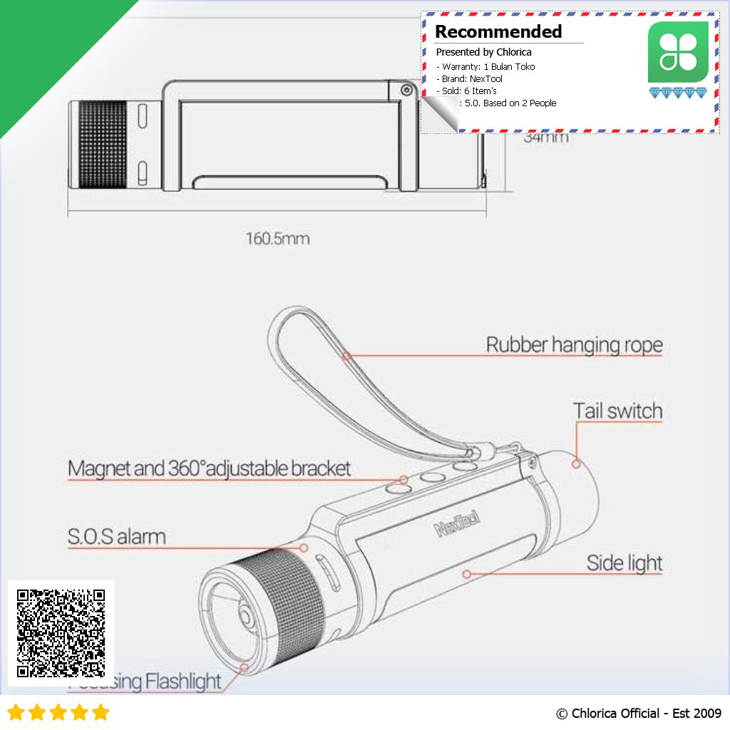 NexTool Senter LED 6 in 1 Outdoor Flashlight Telescopic SOS Alarm USB NE20030