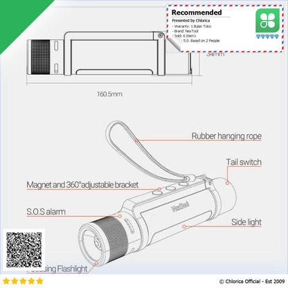 NexTool Senter LED 6 in 1 Outdoor Flashlight Telescopic SOS Alarm USB NE20030