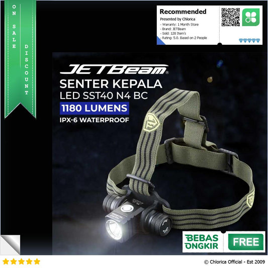 JETBeam Senter Kepala Headlamp SST40 N4 BC 150m 1180 Lumens IPX6 HR25